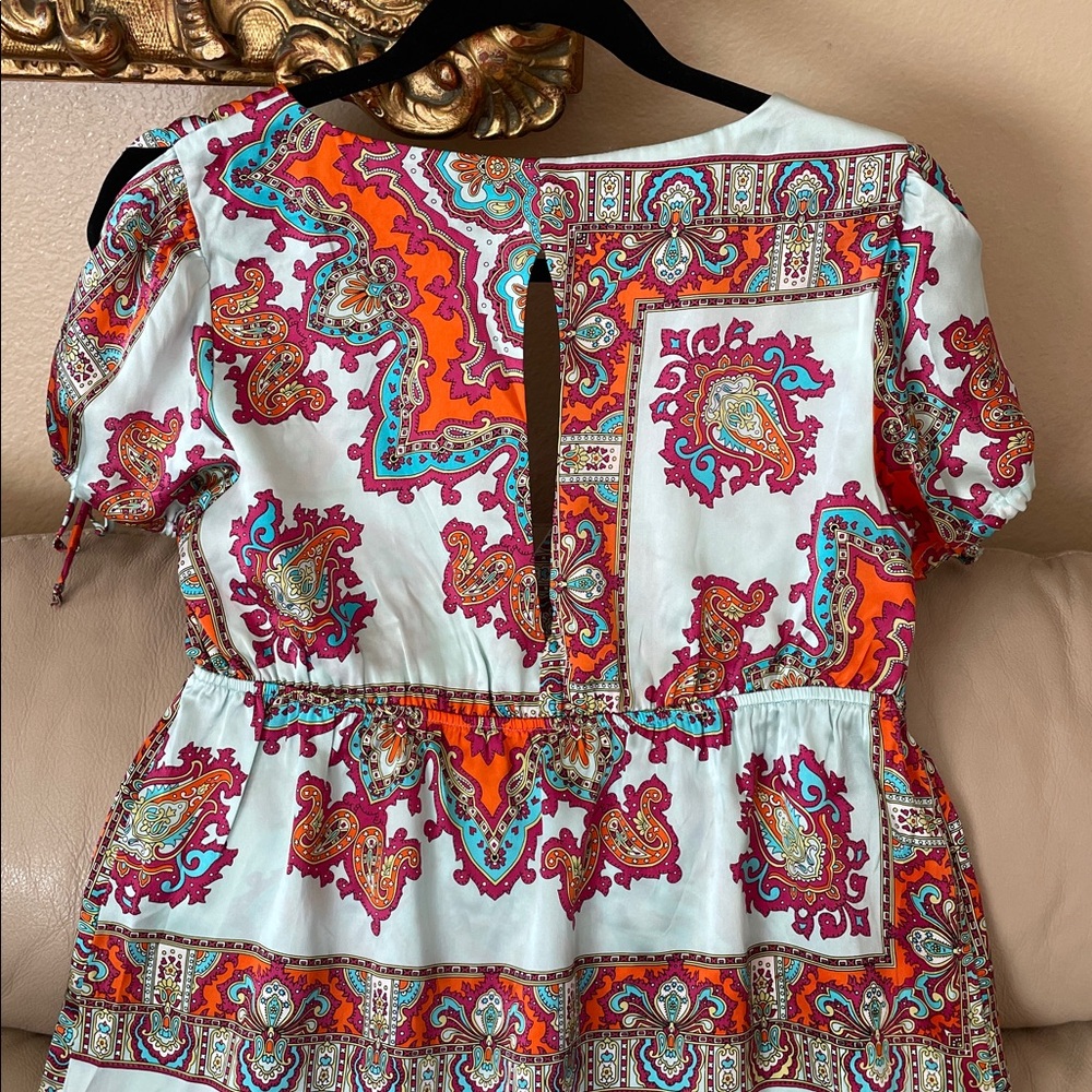 NWOT Alice & Trixie Multicolor Paisley Luxurious Silk Baby Doll Top Blouse L - Picture 6 of 12